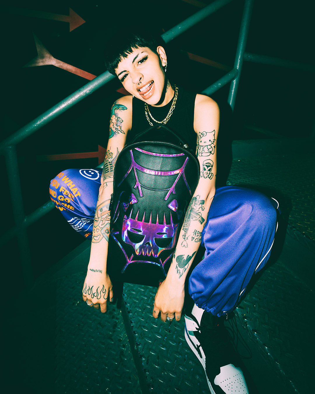 CAZZU IRIDESCENT CUT SEW SPIDER SKULL SHARK BACKPACK DLXV - Image 2
