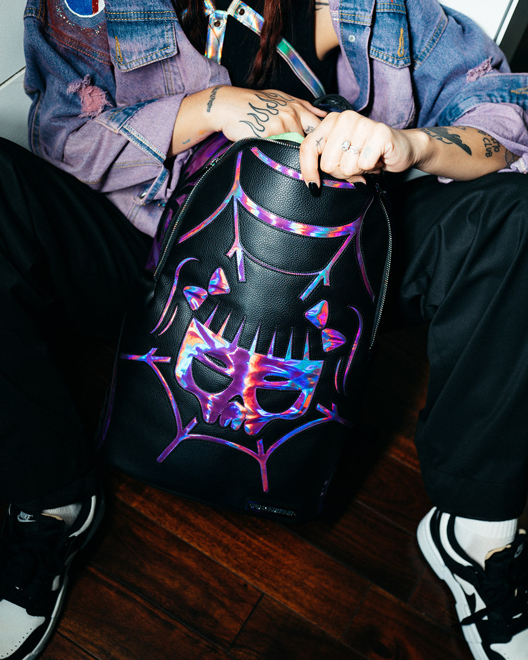 CAZZU IRIDESCENT CUT SEW SPIDER SKULL SHARK BACKPACK DLXV - Image 4