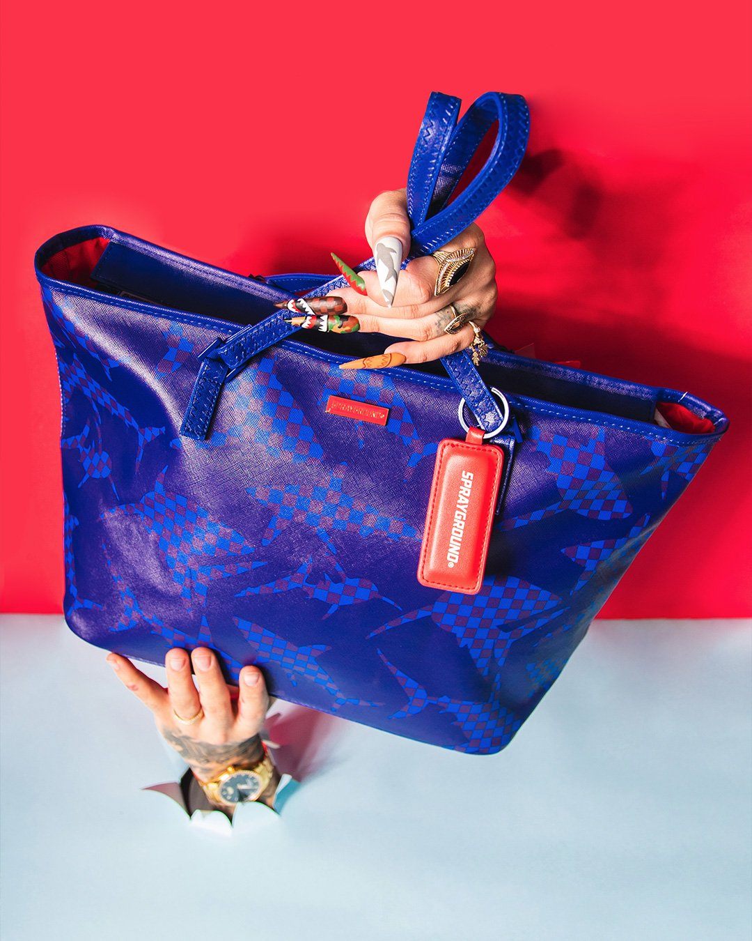SHARK CHECK BLUE TOTE - Image 2