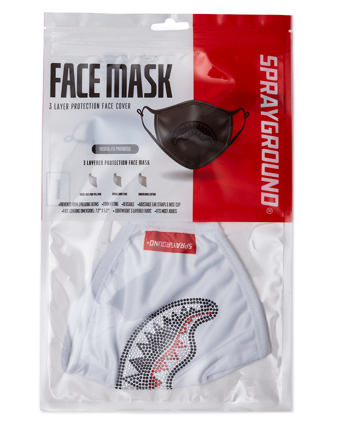 TRINITY DIAMOND SHARK WHT POLYESTER FACE MASK - Image 7